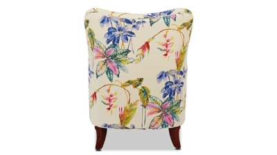 Back of tropical print armchair