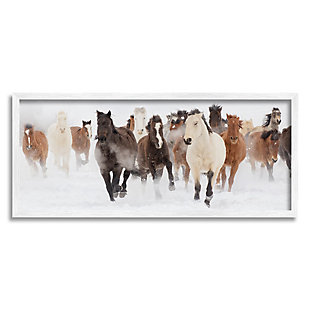 Wild Horses Foggy Winter Day Wild Horses Framed Wall Art, Brown, large