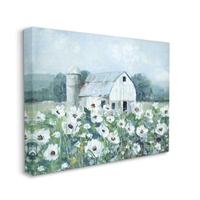 White Barn Flower Meadow White Barn Meadow Canvas Wall Art, Blue