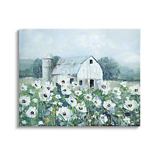 White Barn Flower Meadow White Barn Meadow Canvas Wall Art, Blue, large