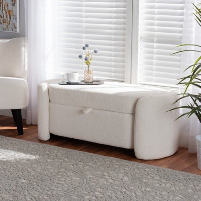 Baxton Studio Oakes Boucle Upholstered Storage Bench, Ivory