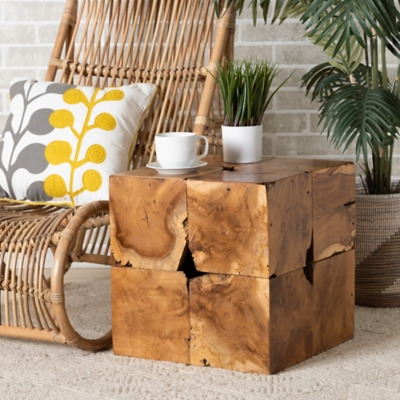Baxton Studio Eldora Teak Root End Table, , rollover