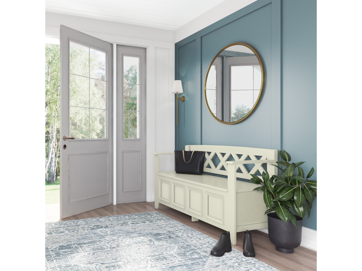 Simpli Home Amherst Entryway Storage Bench, Antique White, large