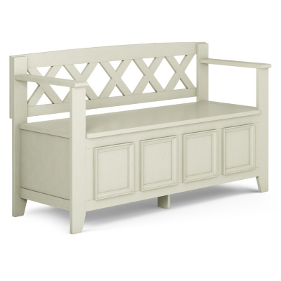 Simpli Home Amherst Entryway Storage Bench, Antique White, large