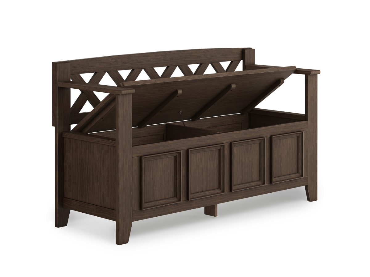 Simpli Home Amherst Entryway Storage Bench, Farmhouse Brown, large