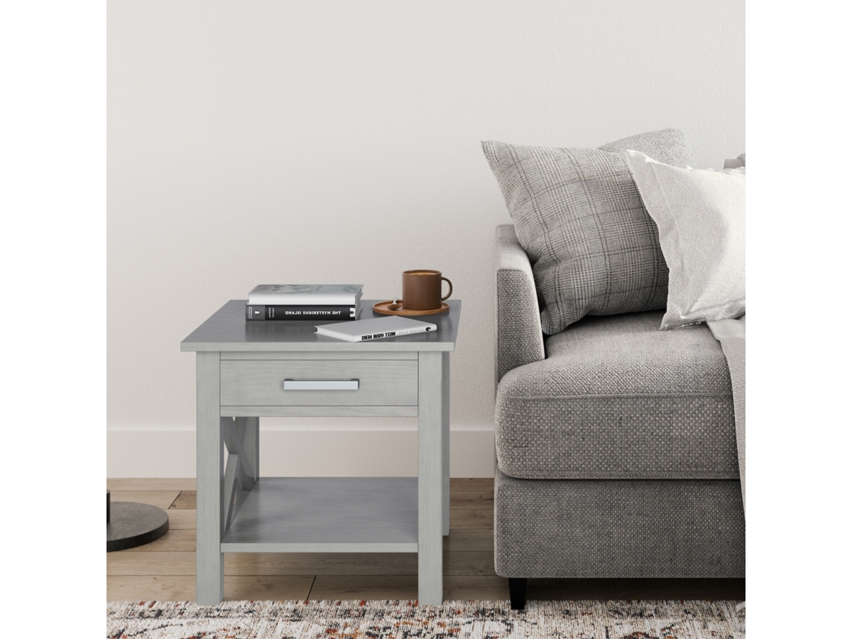 Simpli Home Kitchener End Table, Fog Gray, large