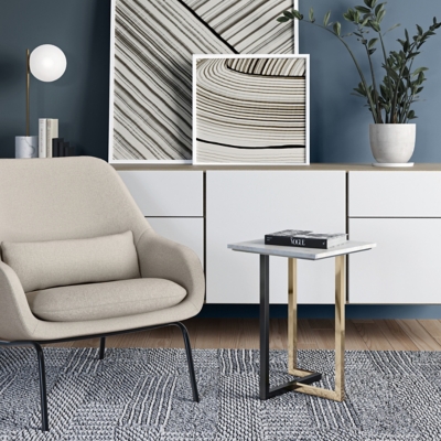 Simpli Home Rendal Marble Side Table, , large