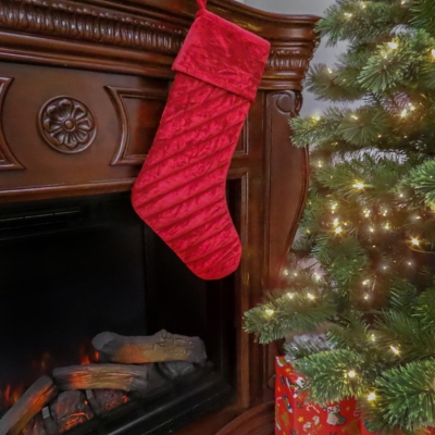 HGTV Home Collection Quilted Velvet Stocking, Red