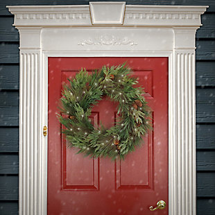 HGTV Home Collection 28" Pre-Lit Black Tie Cedar Wreath, , rollover