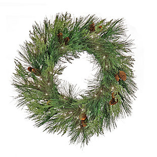 HGTV Home Collection 28" Pre-Lit Black Tie Cedar Wreath, , large