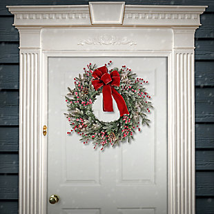 HGTV Home Collection 22" Pre-Lit Frosted Traditions Wreath, , rollover