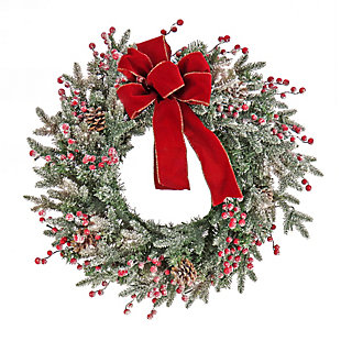 HGTV Home Collection 22" Pre-Lit Frosted Traditions Wreath, , large