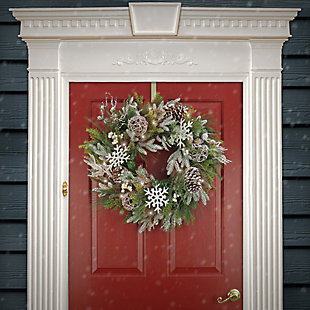 HGTV Home Collection 28" Pre-Lit Cozy Winter Wreath, , rollover