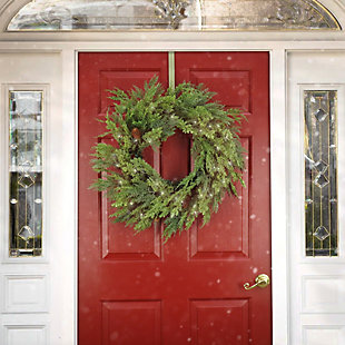 HGTV Home Collection 26" Pre-Lit Cozy Winter Cedar Wreath, , rollover