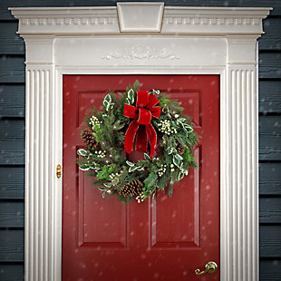 HGTV Home Collection 22" Pre-Lit Holly and Berry Wreath, , rollover