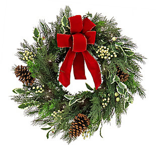 HGTV Home Collection 22" Pre-Lit Holly and Berry Wreath, , large