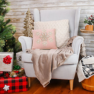 HGTV Home Collection Beaded Snowflake Velvet Pillow, , rollover