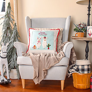 HGTV Home Collection Merry Christmas Llamas Pillow, , rollover