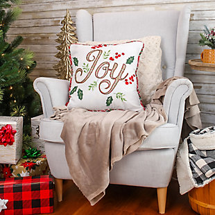 HGTV Home Collection Embroidered Joy Christmas Pillow, , rollover