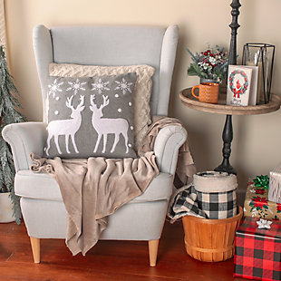 HGTV Home Collection Reindeer and Snowflakes Pillow, , rollover