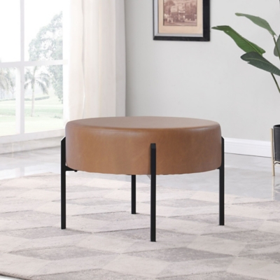 Kinfine USA HomePop Large Round Ottoman, Brown, rollover