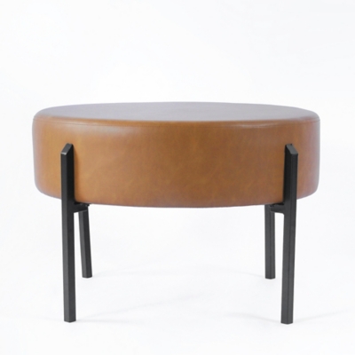 Kinfine USA HomePop Large Round Ottoman, Brown, large