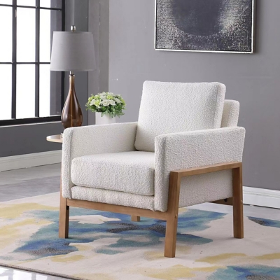 Kinfine USA HomePop Modern Wood Accent Chair, Cream