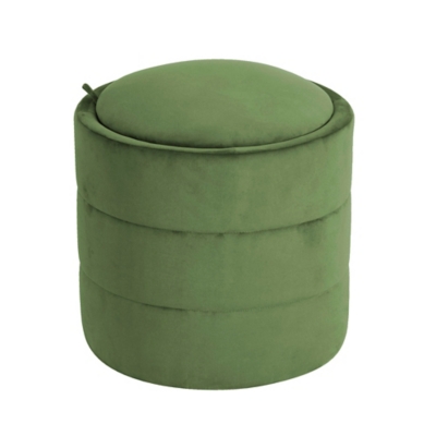 Kinfine USA HomePop Round Storage Ottoman, Green, large