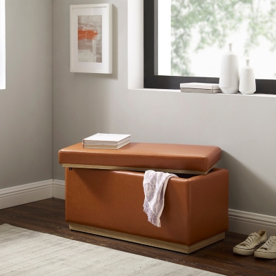 Linon Bridget Rectangle Ottoman, Caramel