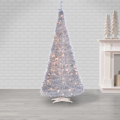 Sterling 7.5ft Pop Up Pre-Lit Tinsel Tree, Silver