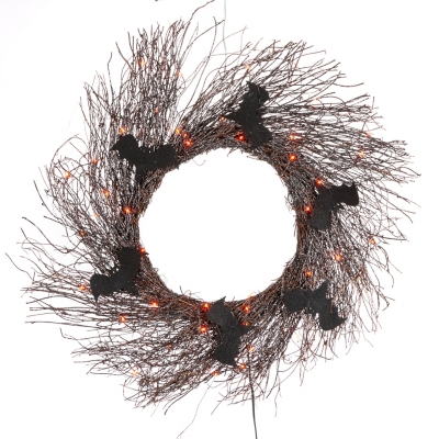 Everlasting Glow 20 in Halloween Twig Wreath with Bats and LEDs, , large