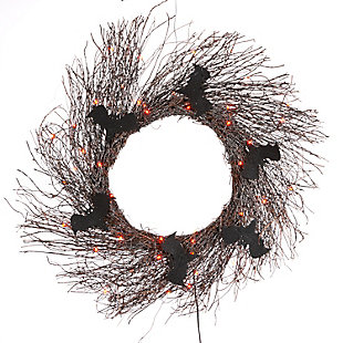 Everlasting Glow 20 in Halloween Twig Wreath with Bats and LEDs, , large