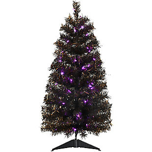 Haunted Hill Farm 36" Black Tinsel Tree with Warm Purple LED Lights, , large
