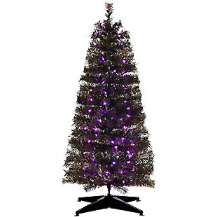 Haunted Hill Farm 48" Black Tinsel Tree with Purple LED Lights, , large