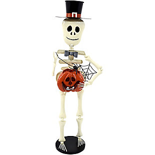 Haunted Hill Farm Skeleton Holding a Pumpkin Lawn Stake, , large