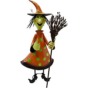 Haunted Hill Farm Polka-Dot Witch Holding Broom with Removable Yard Stake, , large