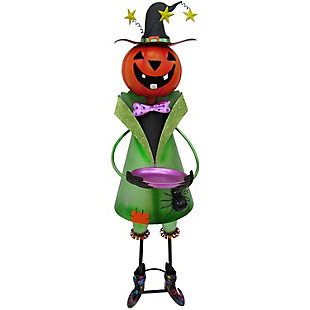 Haunted Hill Farm Pumpkin-Head Witch Holding Candy Dish with Removable Yard Stake, , large