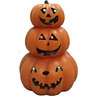 Haunted Hill Farm 3-Stack Resin Jack-O-Lantern with LED Lights, , large