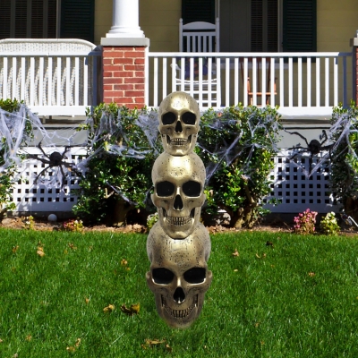 Haunted Hill Farm 3' Skull Stack Prelit LED Figurine, Gold