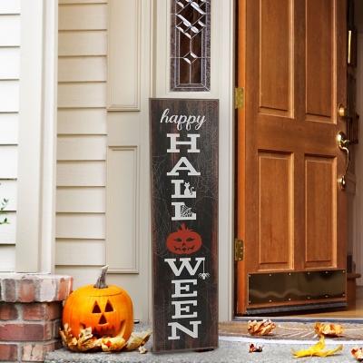 Haunted Hill Farm Happy Halloween Porch Leaner Sign with LED Lights, Multi