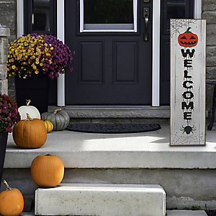 Haunted Hill Farm Welcome Halloween Porch Leaner Sign with LED Lights, , rollover