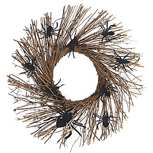 Haunted Hill Farm 20" Twig Wreath with LED Lights and Spiders, , large