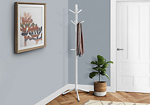Monarch Specialties Contemporary Free Standing 9 Hooks Coat Rack, White, rollover