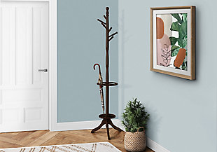 Monarch Specialties Contemporary Free Standing 6 Hooks Coat Rack with an Umbrella Holder, Cherry, rollover