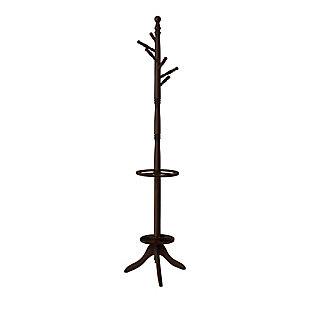 Monarch Specialties Contemporary Free Standing 6 Hooks Coat Rack with an Umbrella Holder, Cherry, large