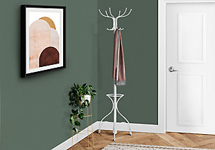 Monarch Specialties Contemporary Free Standing 12 Hooks Coat Rack 70" High with an Umbrella Holder, White, rollover