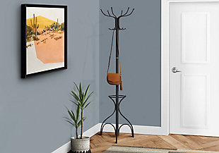 Monarch Specialties Contemporary Free Standing 12 Hooks Coat Rack 70" High with an Umbrella Holder, Black, rollover
