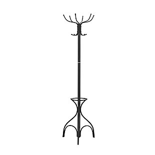 Monarch Specialties Contemporary Free Standing 12 Hooks Coat Rack 70" High with an Umbrella Holder, Black, large