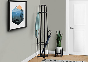 Monarch Specialties Contemporary Free Standing 12 Hooks Coat Rack 72" High with an Umbrella Holder, Black, rollover