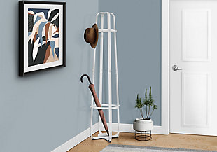 Monarch Specialties Contemporary Free Standing 12 Hooks Coat Rack 72" High with an Umbrella Holder, White, rollover